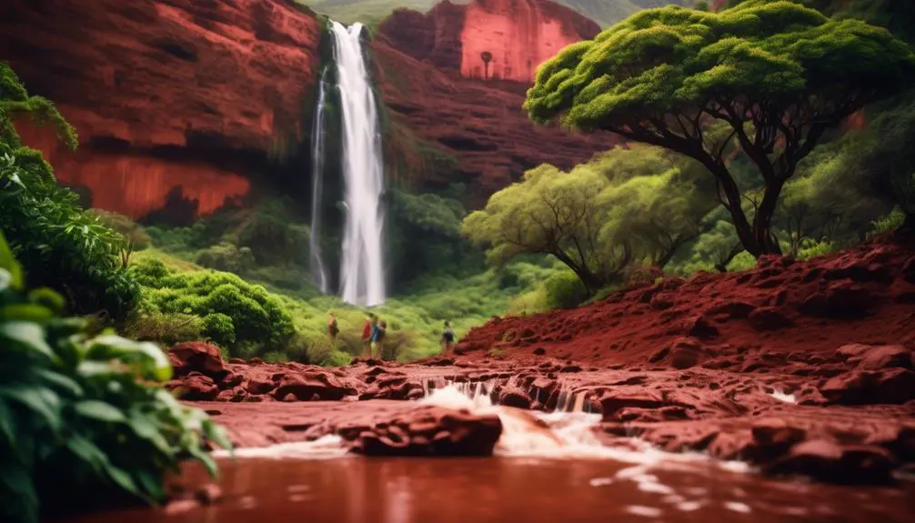 vibrant red soil cascades