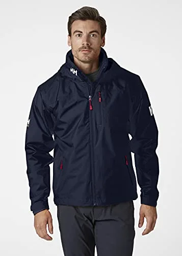 Helly Hansen Men's Standard Crew Hooded Midlayer Fleece Lined Waterproof Raincoat Jacket, 597 Navy, Large