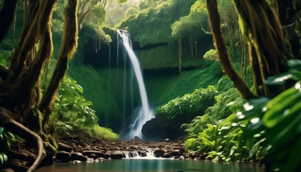 hidden waterfall in forest