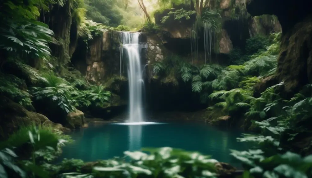 hidden waterfall in forest