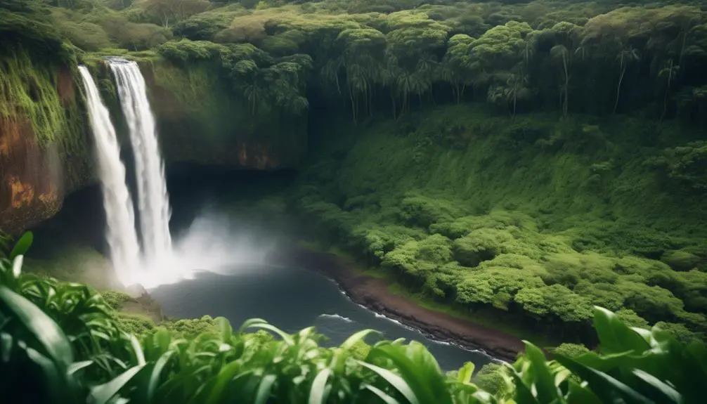 tropical paradise with waterfalls