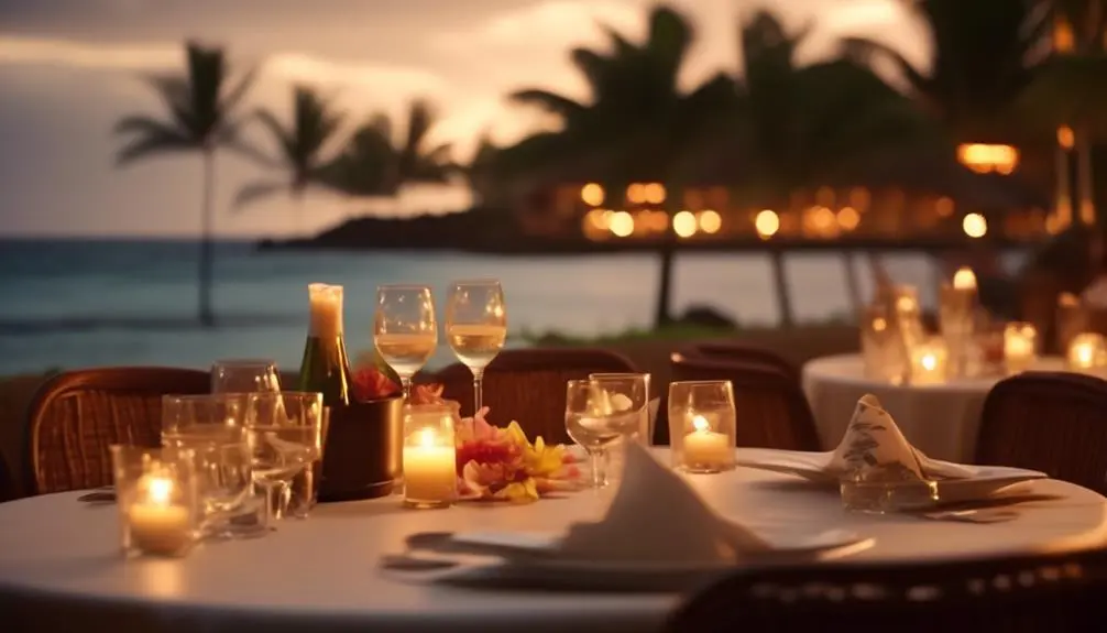 beachfront bar with fire dancing