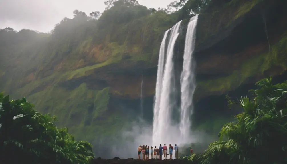 family adventure at waterfall