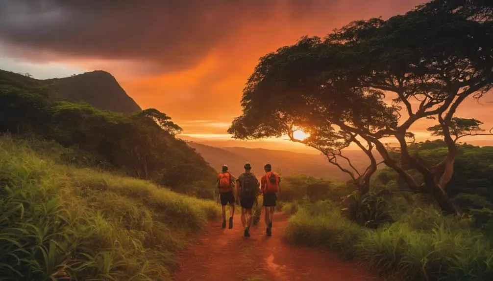 hiking at sunset view
