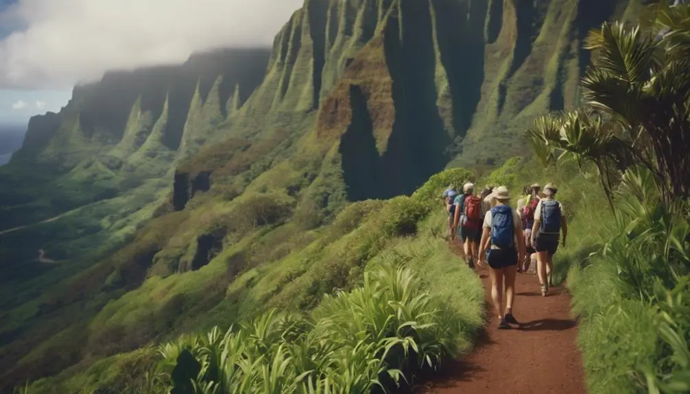 hiking in lush rainforest