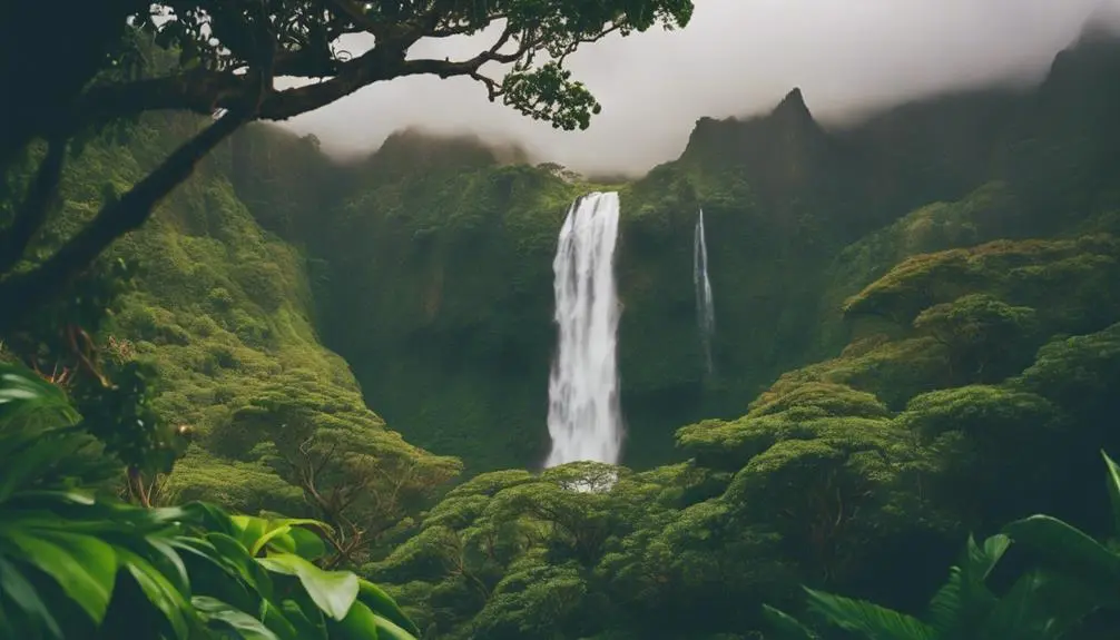 lush greenery surrounds falls