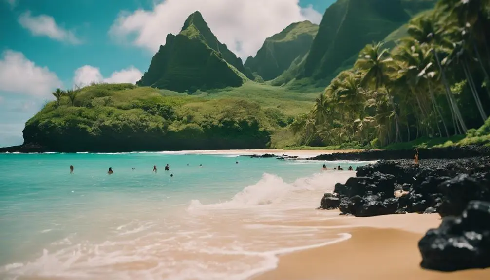 picturesque beach with tunnels