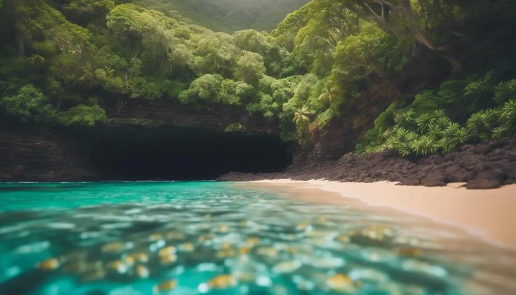 scenic beach with tunnels