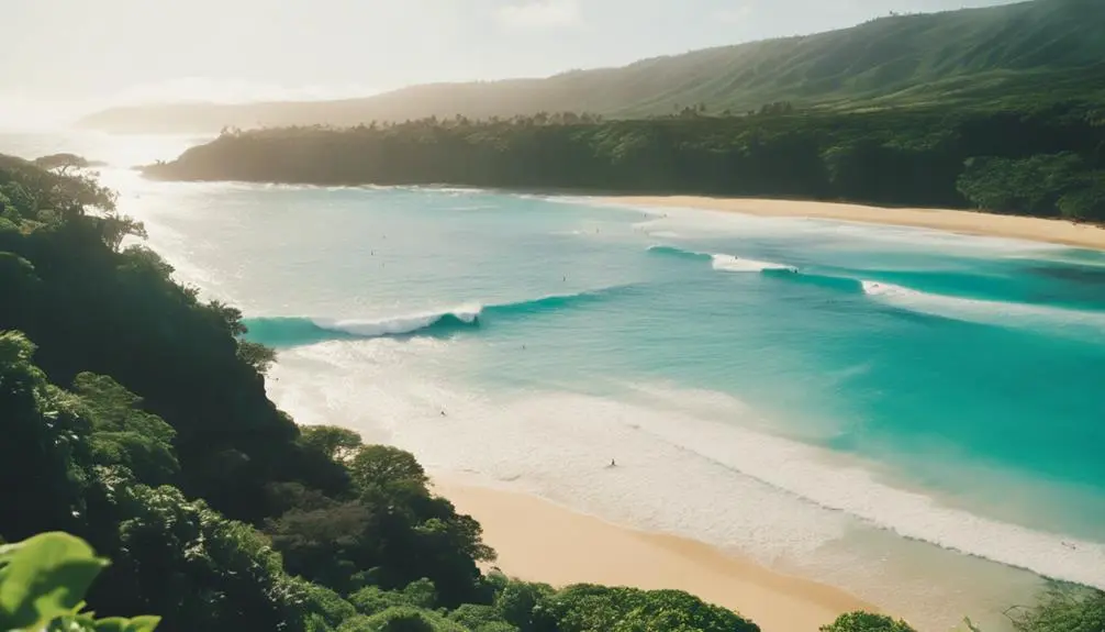 surfers at waimea bay
