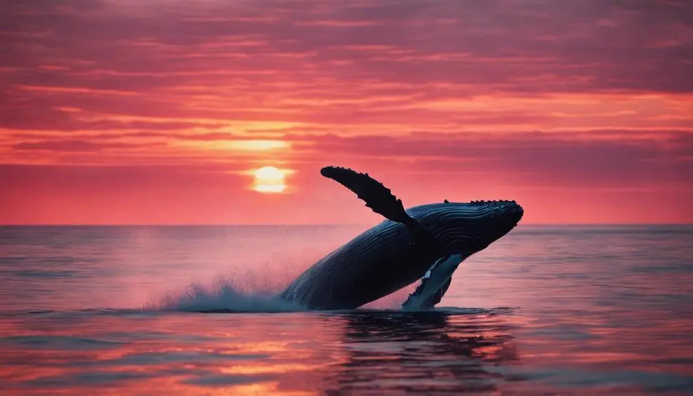 whale watching at sunset